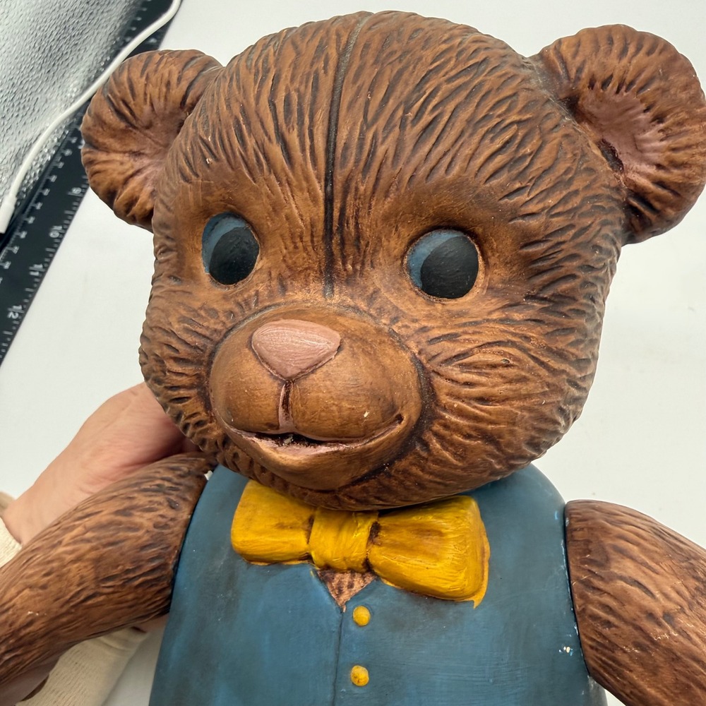 Vintage Teddy Bear Figurine Brown Vest Nursery Decor collectible- fade chip